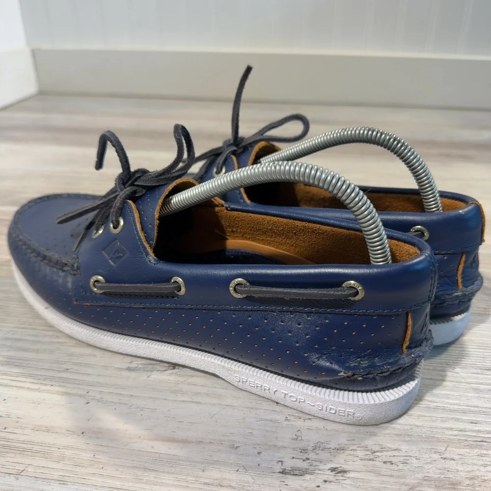 Sperry Top-Sider Original Leather Boat Shoes Mens 9M Blue Perforated STS23924